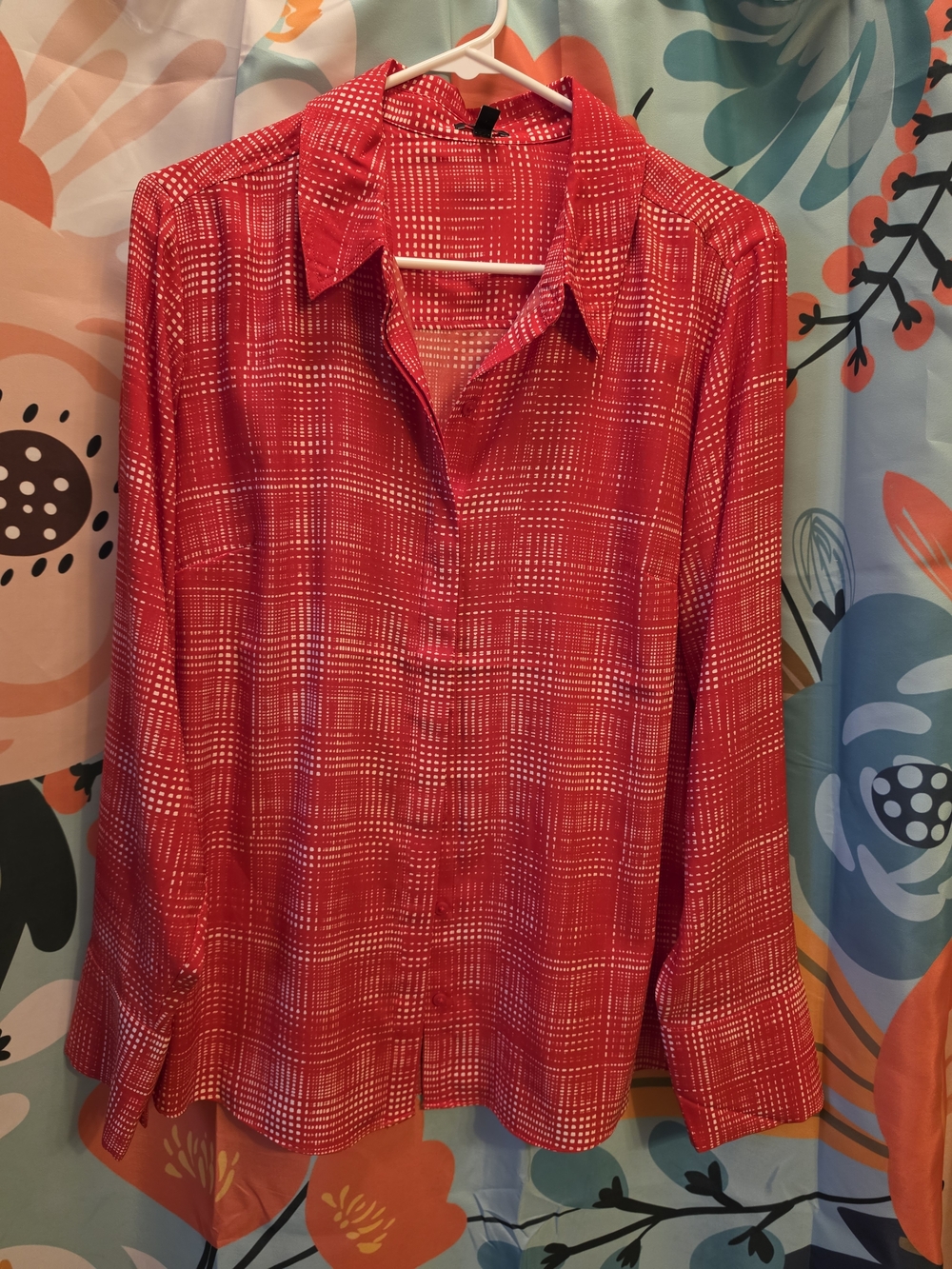 Express Red Patterned Collared Blouse